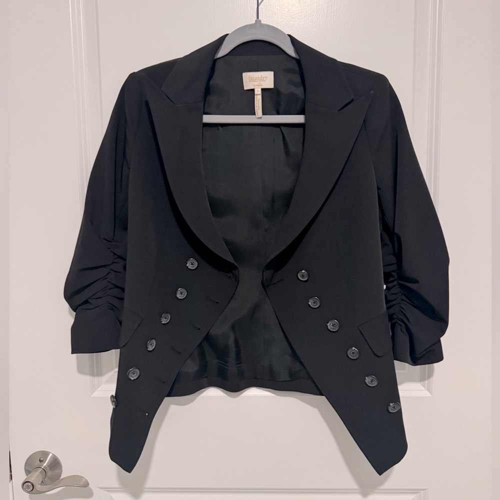 Vintage Laundry by Shelli Segal Black Rugged 3/4 Sleeve Women's Stretch Blazer - Picture 2 of 9